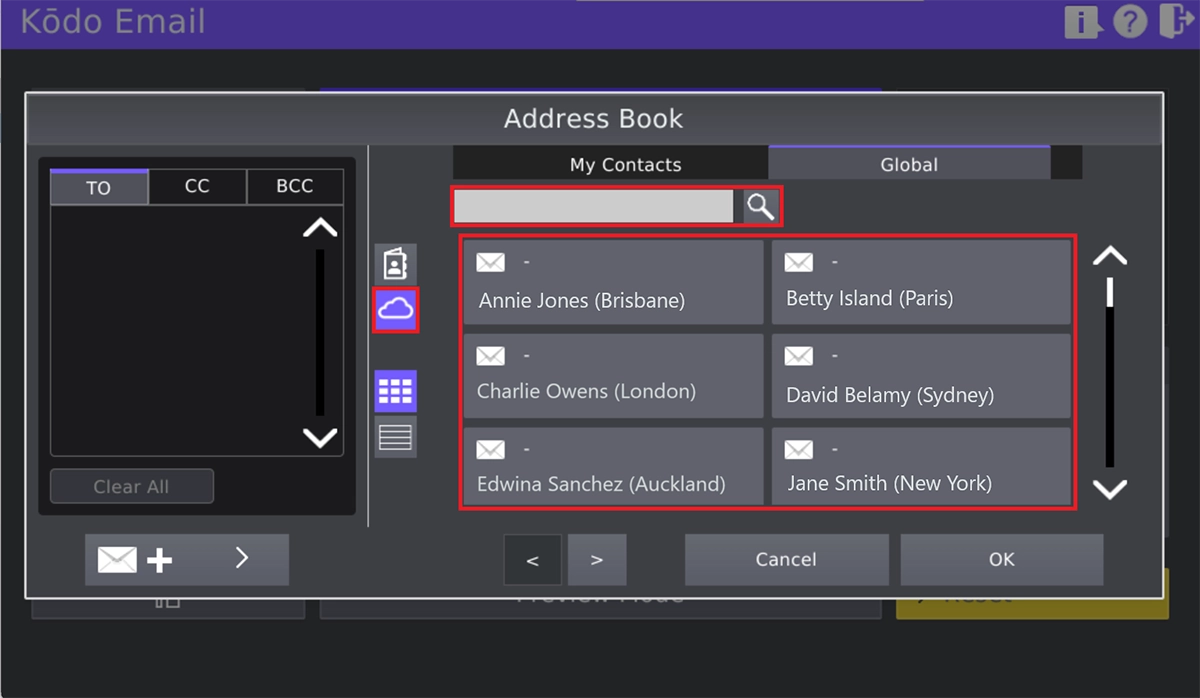 Global address list with search