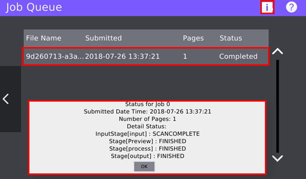 View the status of your job at the MFP panel with detailed logging of each stage