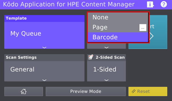 Large batch scanning with the Job Split function using a barcode separator page