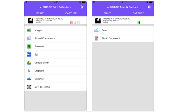 e-BRIDGE Print and Capture mobile interface for print and scan