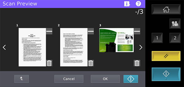 On screen proofing with page count, edit and mixed DF/platen support